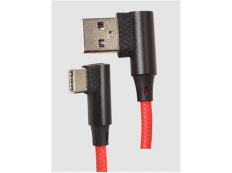 HEITECH 90 Grad Typ-C Kabel Smartphones Ladekabel, USB-C abgewinkelt Rot Nylon rot, Winkel für