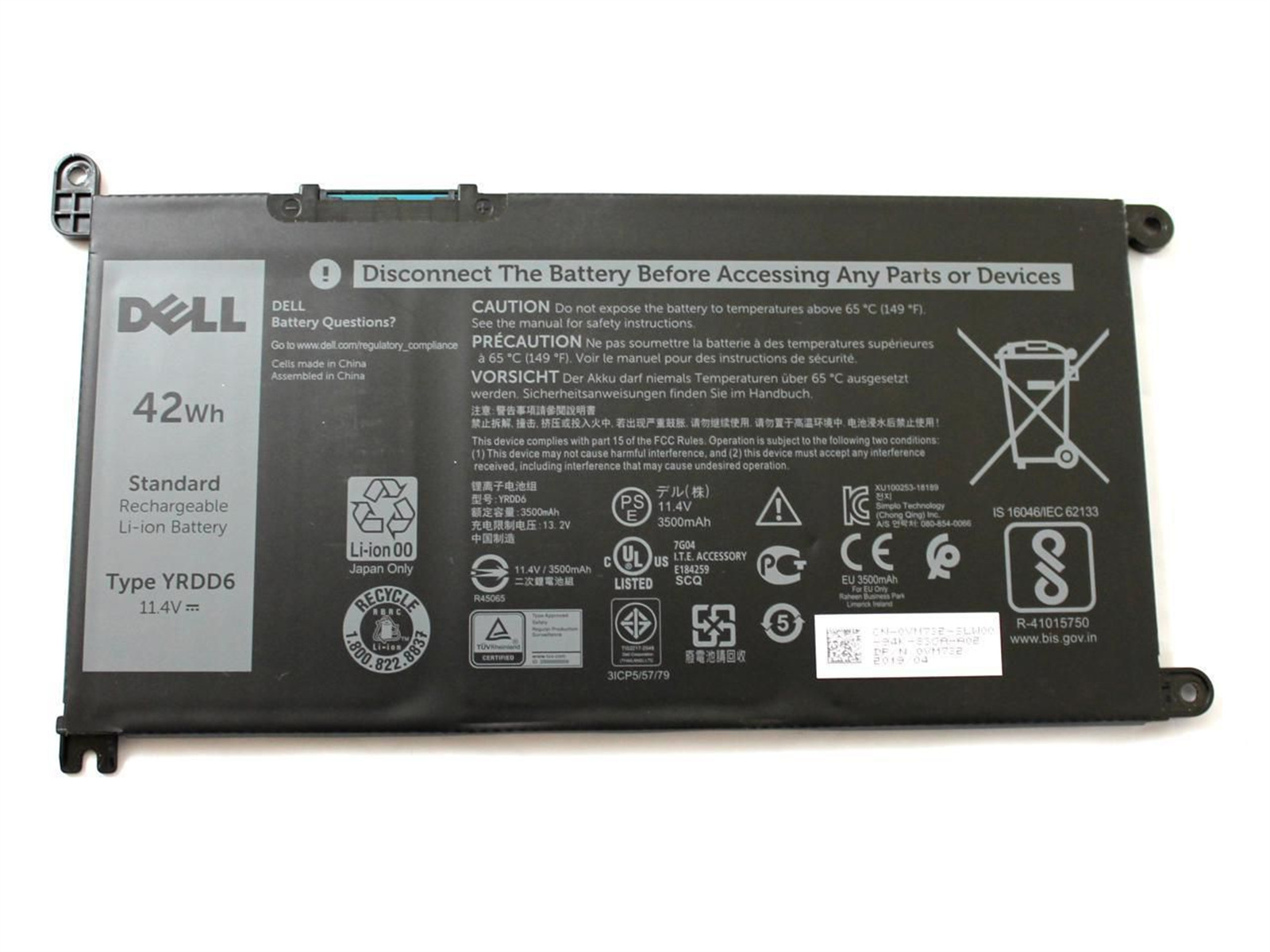 DELL Original Li-Pol 3500 mAh Notebookakku, Dell Volt, Akku für 11.4 51KD7 Li-Pol