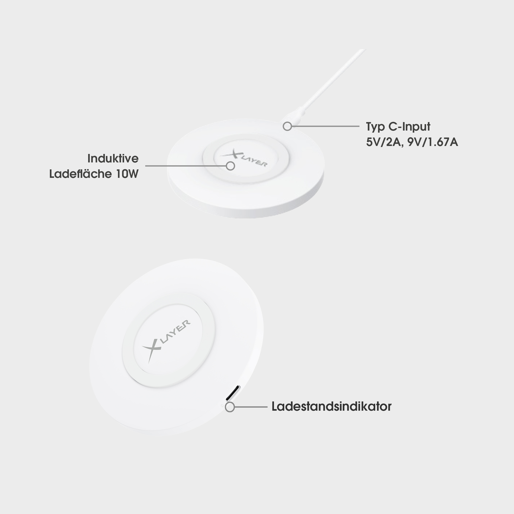 XLAYER Ladestation White QI-Zertifiziert Charger 5/9 10W Induktive CHARGER Wireless Alle, Volt, Ladepad