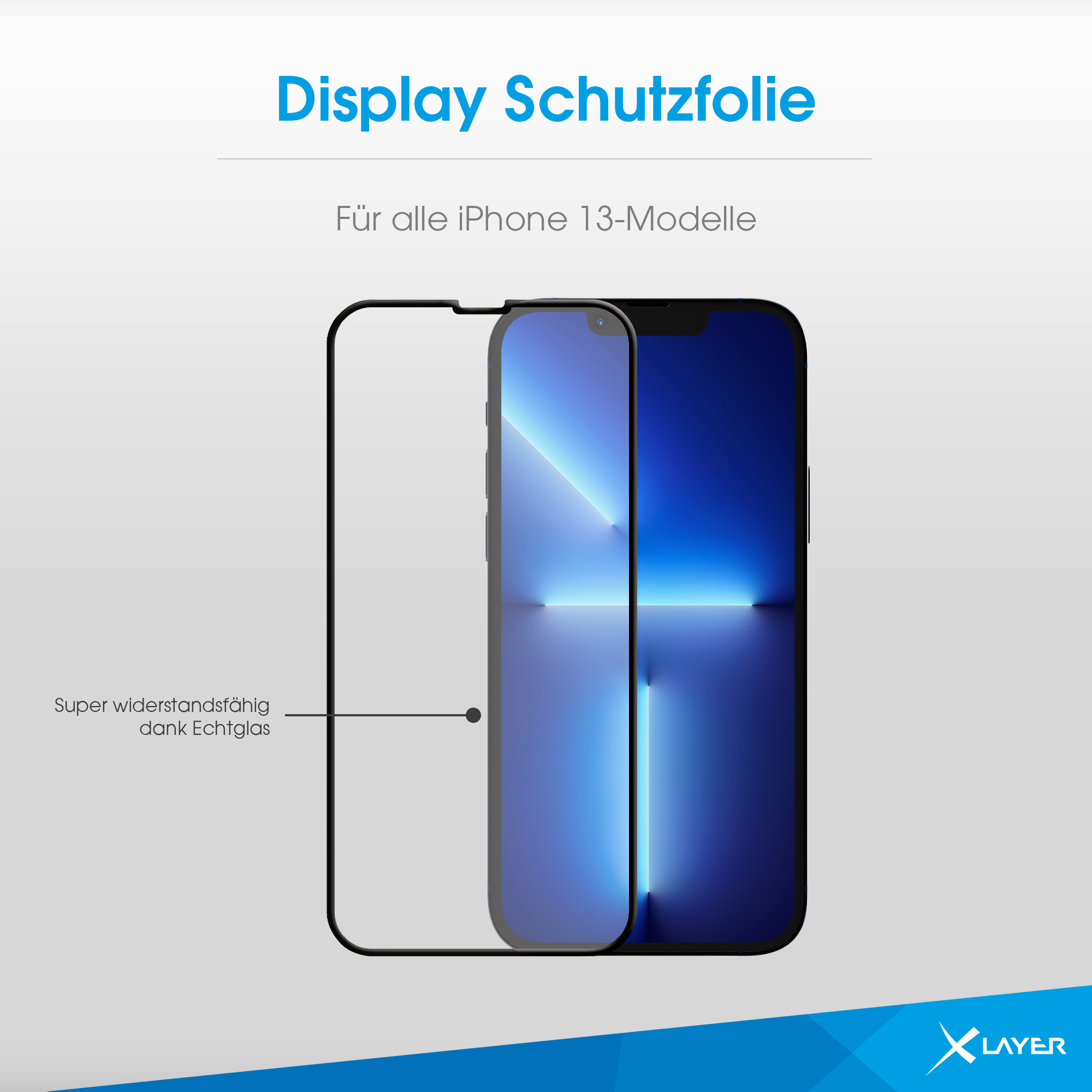 Displayschutzfolie, transparentes Glas, auf einem Telefon, weißer Hintergrund.
