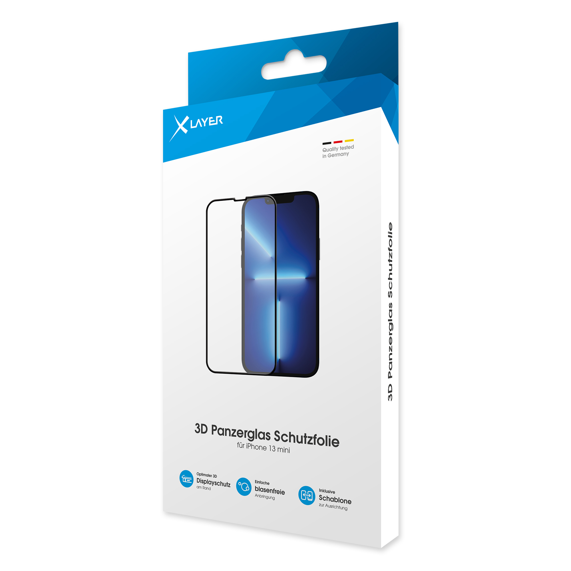 Smartphone-Displayschutz in einer Box, mit einem Telefonbild.