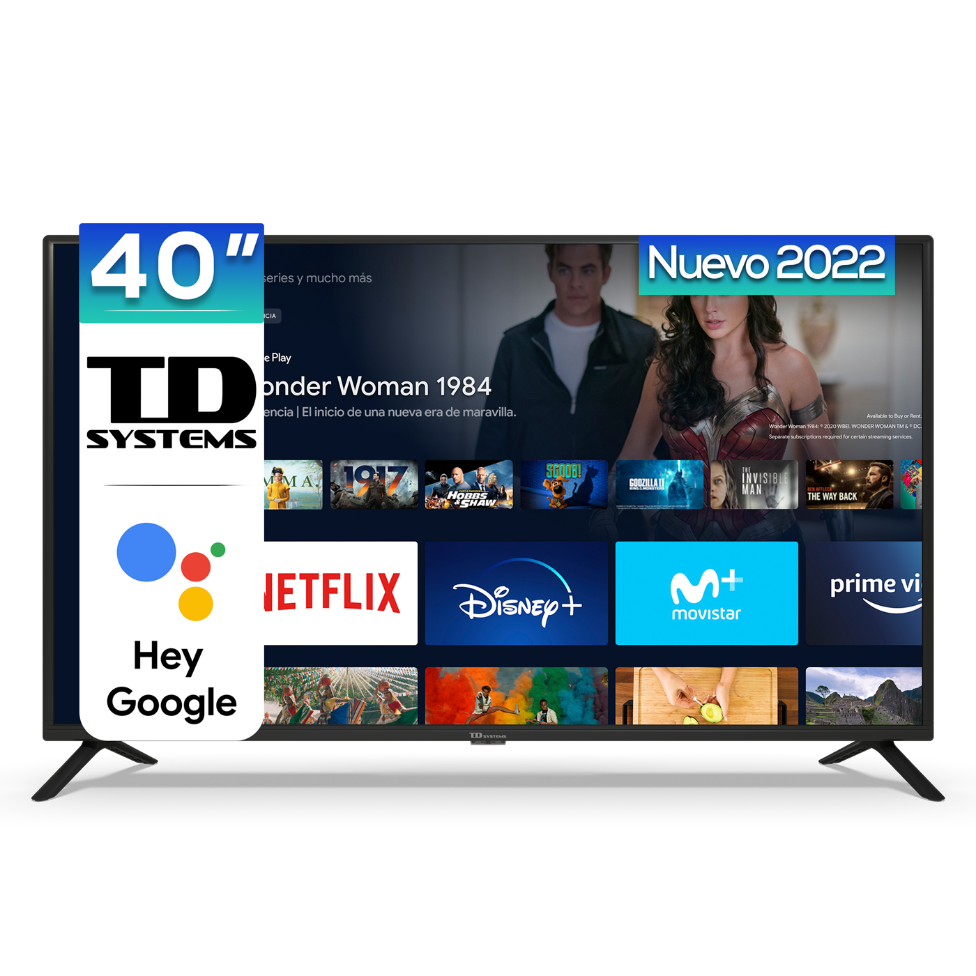 TV LED 40" K40DLC16GLE Hey Google;TD SYSTEMS, Full-HD, Arm Cortex A55x4, Smart TV, DVB-T2 (H.265), Negro