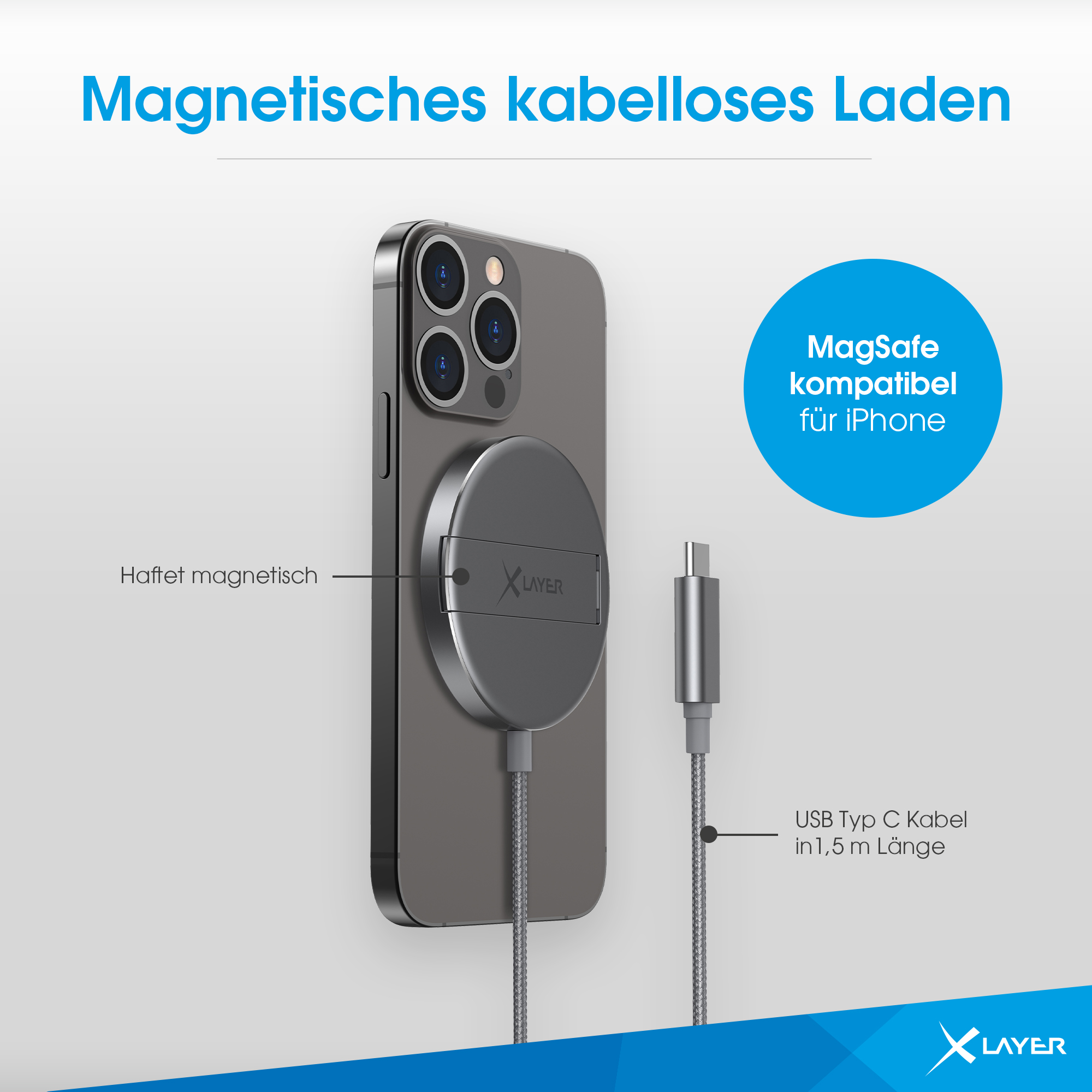 XLAYER MagFix Pro Magsafe StandBy iOS 17 Ladegerät Apple, Spacegrey