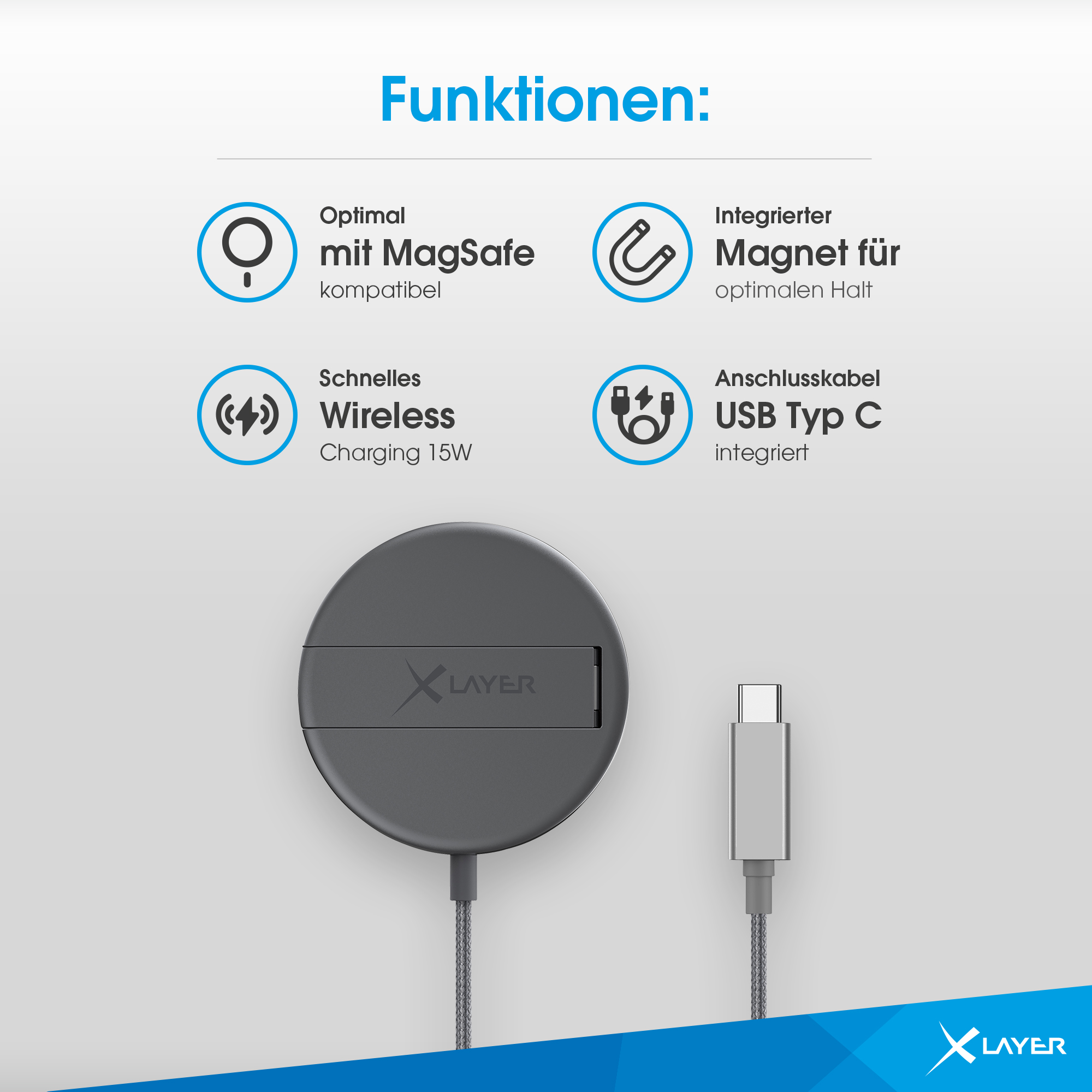 XLAYER MagFix Pro Magsafe StandBy iOS 17 Ladegerät Apple, Spacegrey