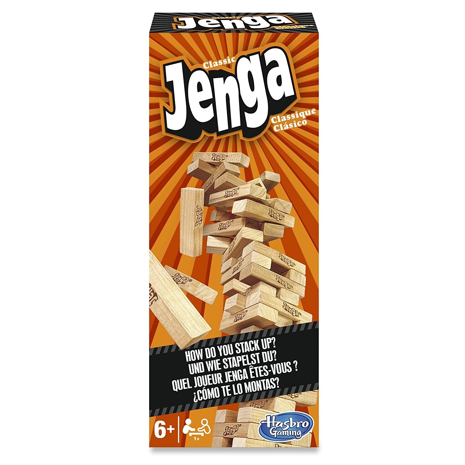 Juego de mesa - Jenga- Instrucciones Multilenguaje HASBRO GAMING, 6 AÑOS+, Multicolor