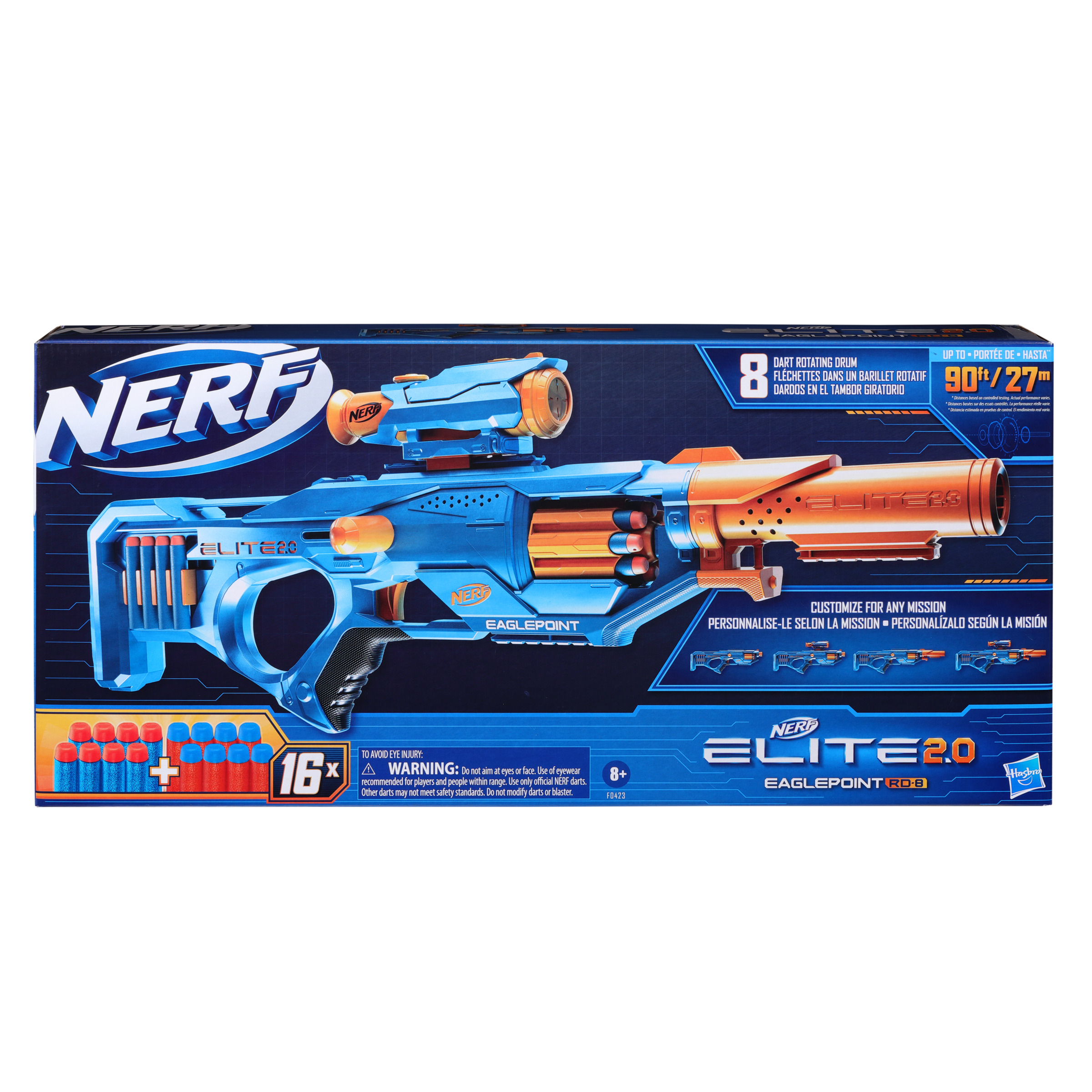 Lazador Eaglepoint Rd8 con 16 dardos inlcuidos nerf elite 2.0. lanzador 2.0 tambor 8 mira y desmontables