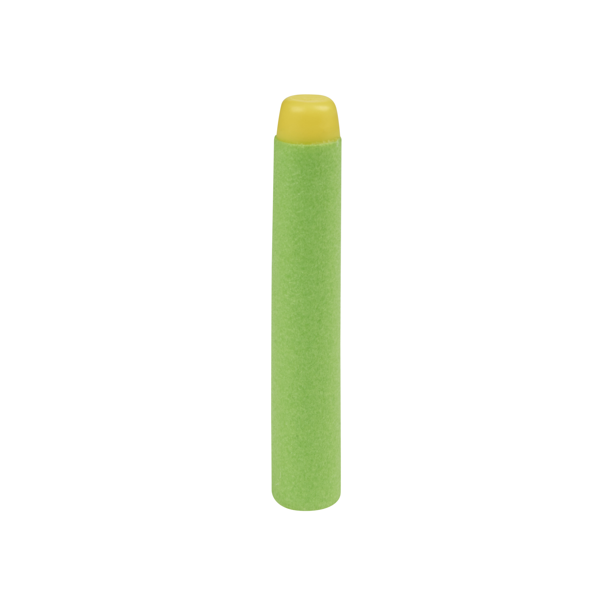 Dardo Nerf verde y amarillo, aislado sobre un fondo blanco.