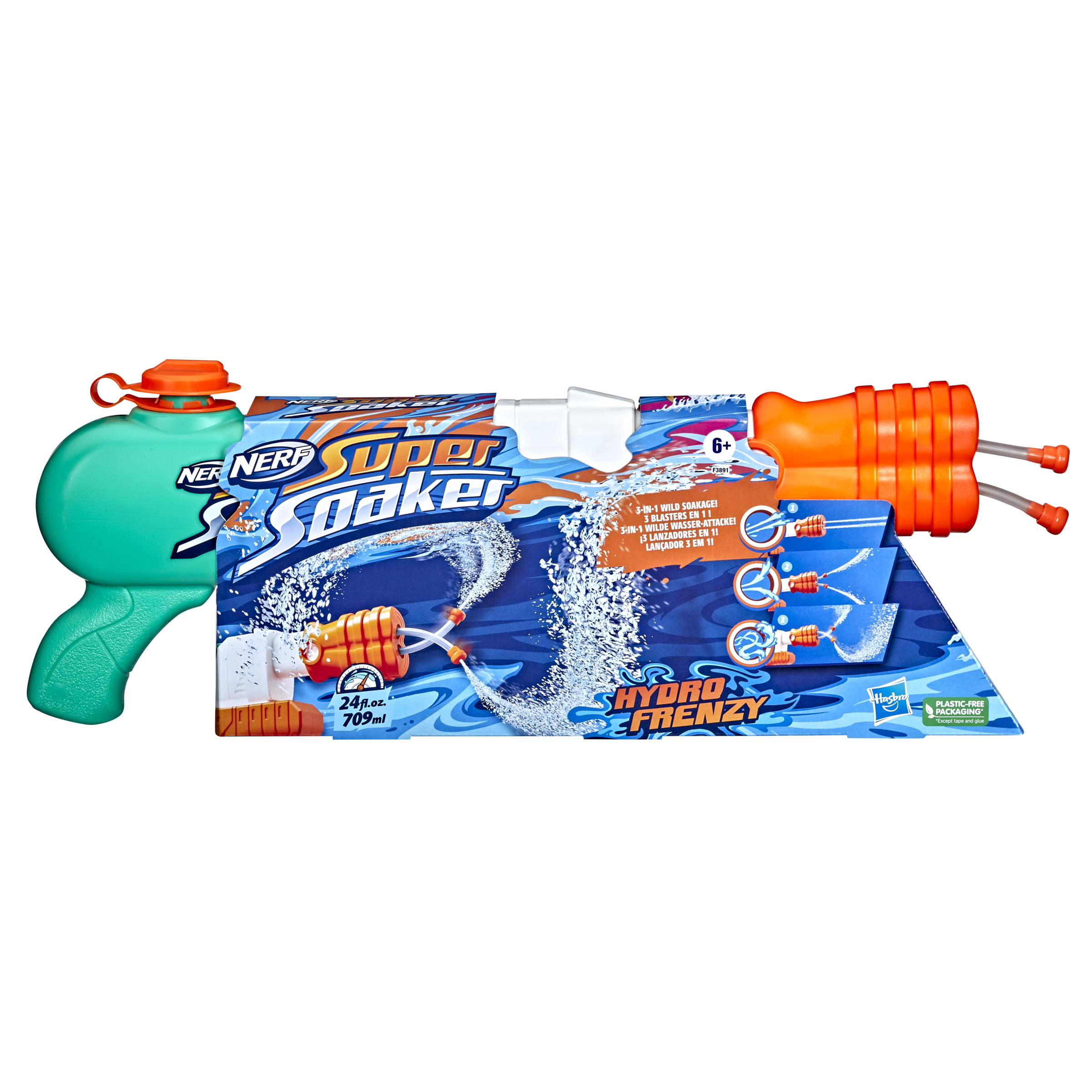 Pistola De Agua supersoaker hydro frenzy nerf. lanzador soaker 3 en 1 boquilla ajustable 2 tubos lanzamiento 6