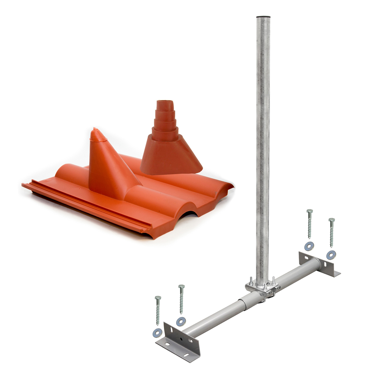 TV Set Frankfurter 100cm für Silber PREMIUMX Satellitenschüssel Mast SAT | Dachsparrenhalter Dachsparrenhalterung, BASIC rot