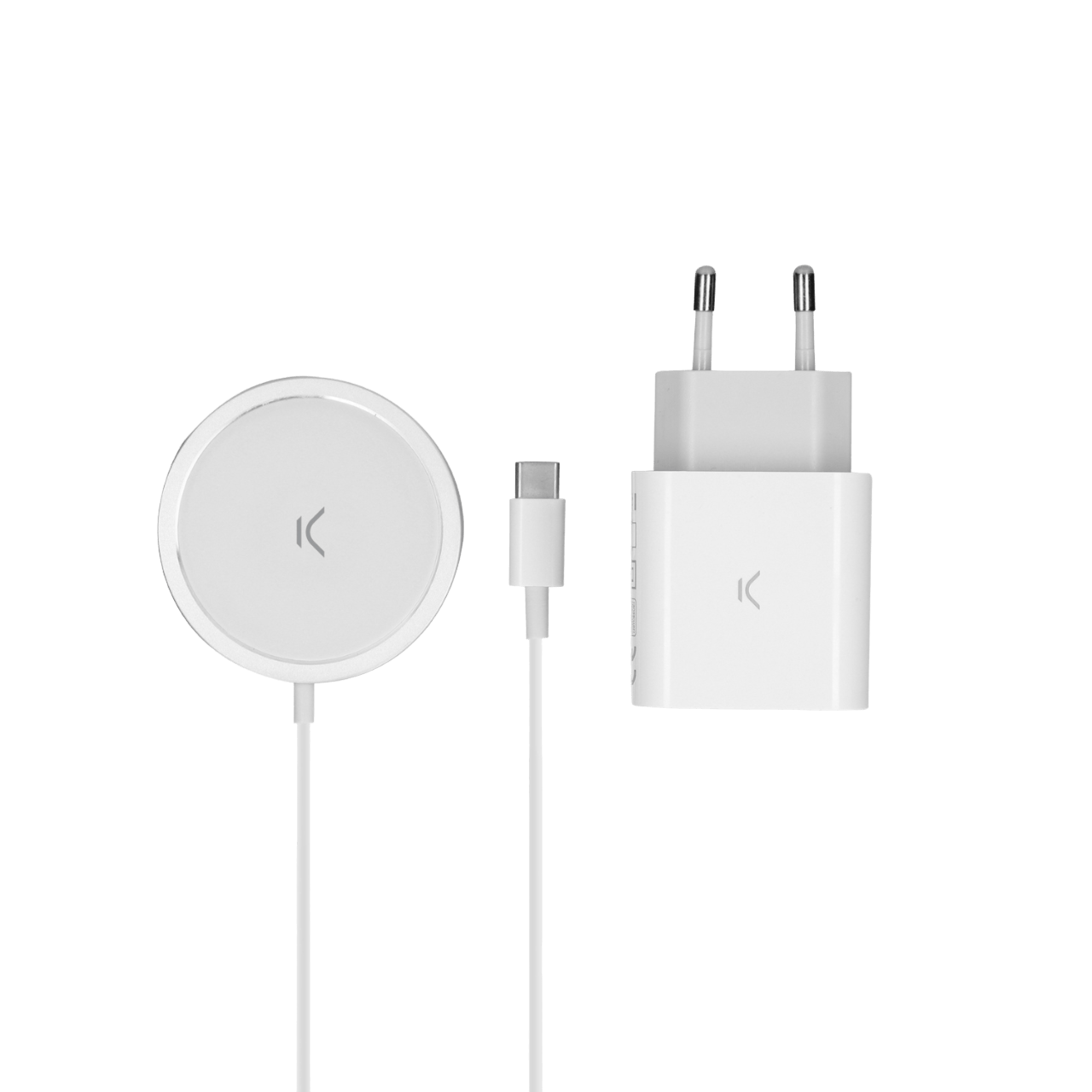 Cargador de móvil - Cargador Magcharge 15W Cable 1M + Cargador de Red 20W Pd para Iphone 12 y Iphone 13 KSIX, Blanco