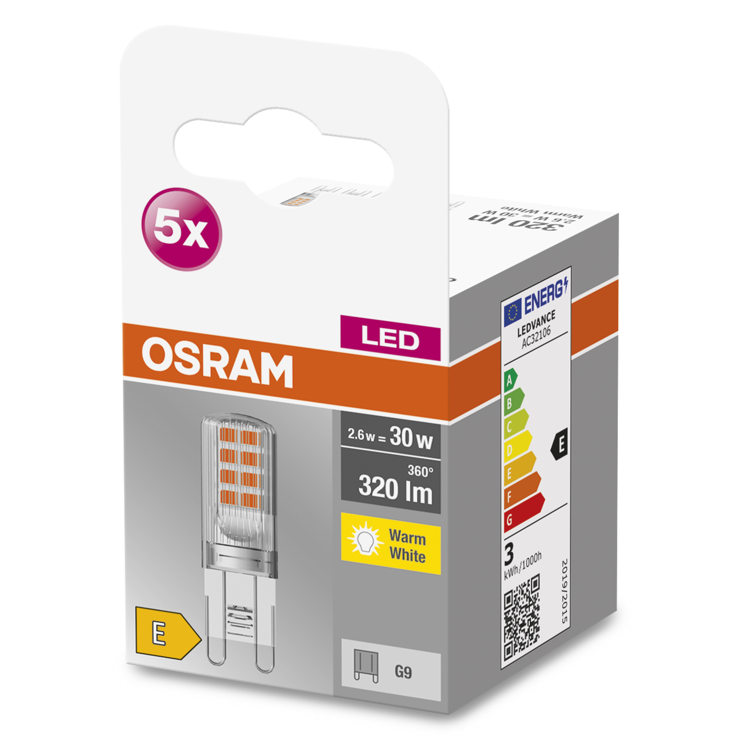 Une boîte d'ampoules LED Osram, avec une ampoule visible, sur fond blanc.