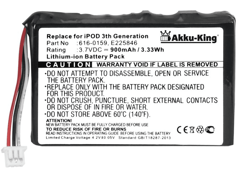 AKKU-KING Akku 3.7 900mAh Volt, Geräte-Akku, 616-0159 mit kompatibel Li-Ion Apple
