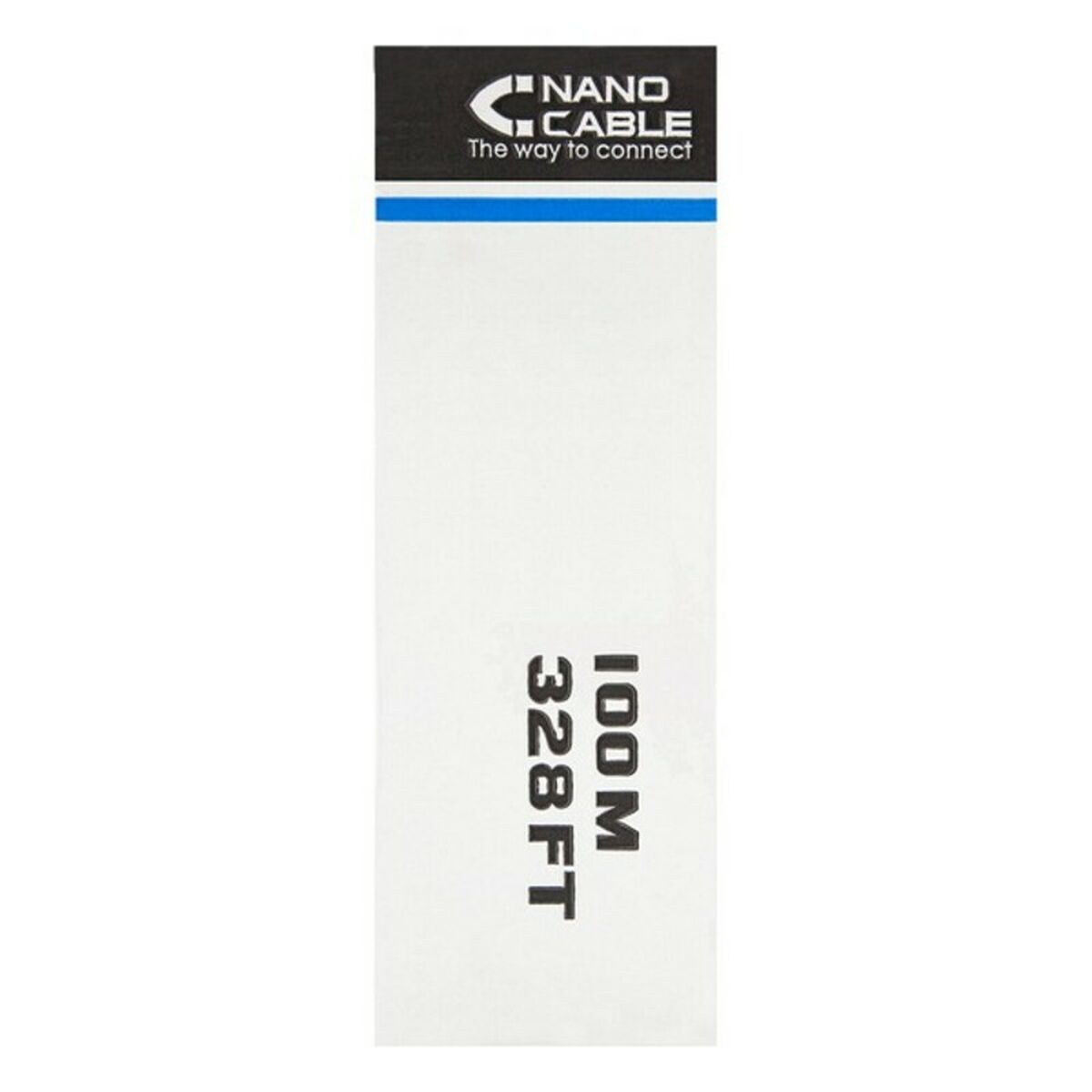 Un'etichetta bianca con testo nero. L'etichetta recita 'NANO CABLE' e '100M 328FT'.