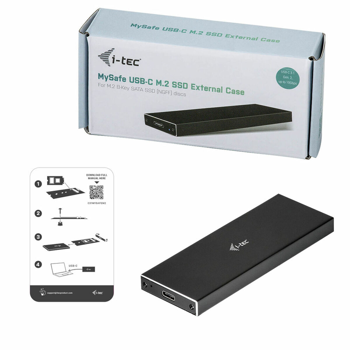 USB-C für M.2, SATA Schwarz I-TEC Gehäuse C31MYSAFEM2
