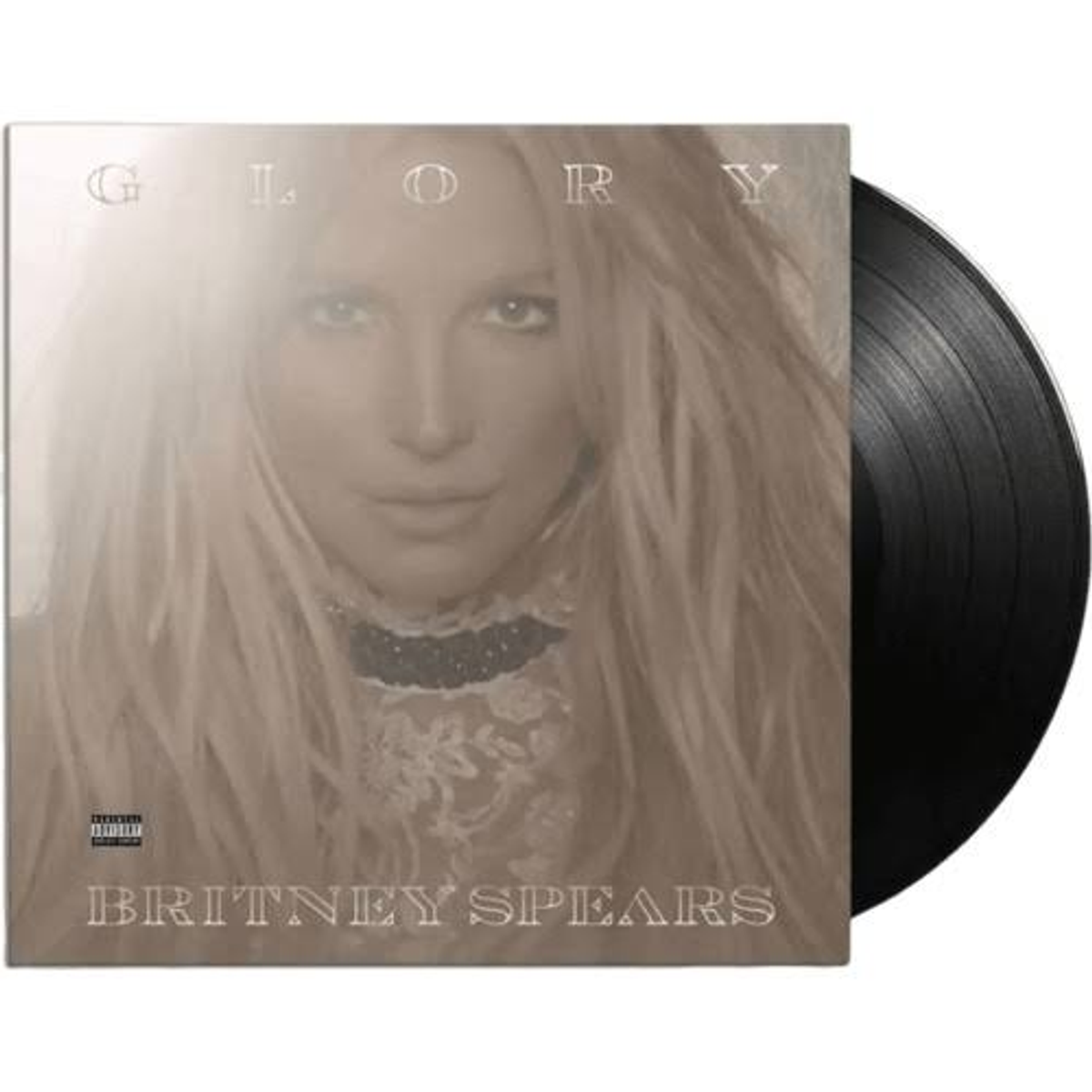 Copertina dell'album di Britney Spears su vinile, con il suo volto sul fronte e un disco in vinile nero.