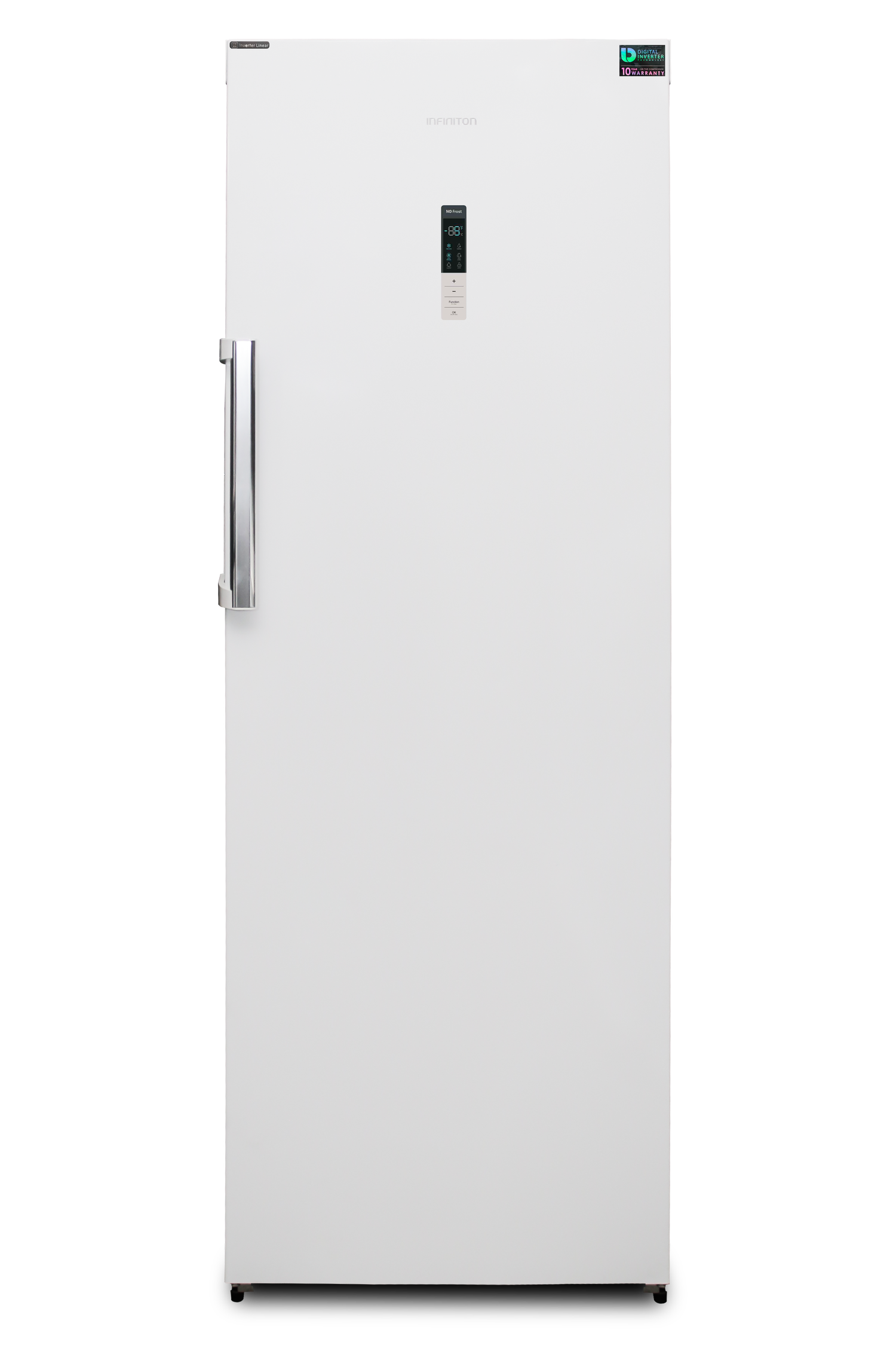 Congelador Vertical INFINITON CV-870IX- Inox, 380 litros, INVERTER, No Frost,  Display, A++