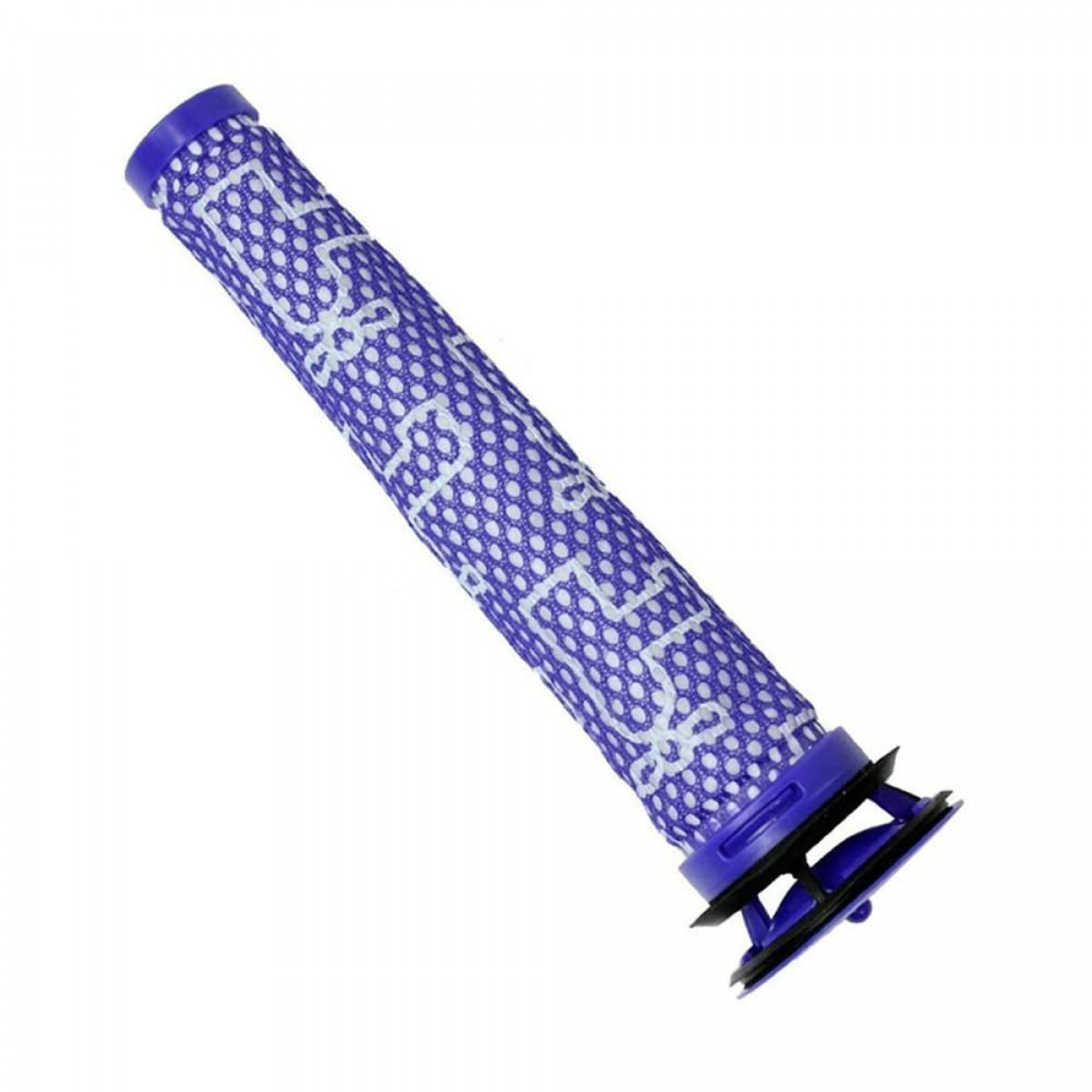 Niebiesko-biały filtr do odkurzacza. Cylindryczny kształt z wzorem.