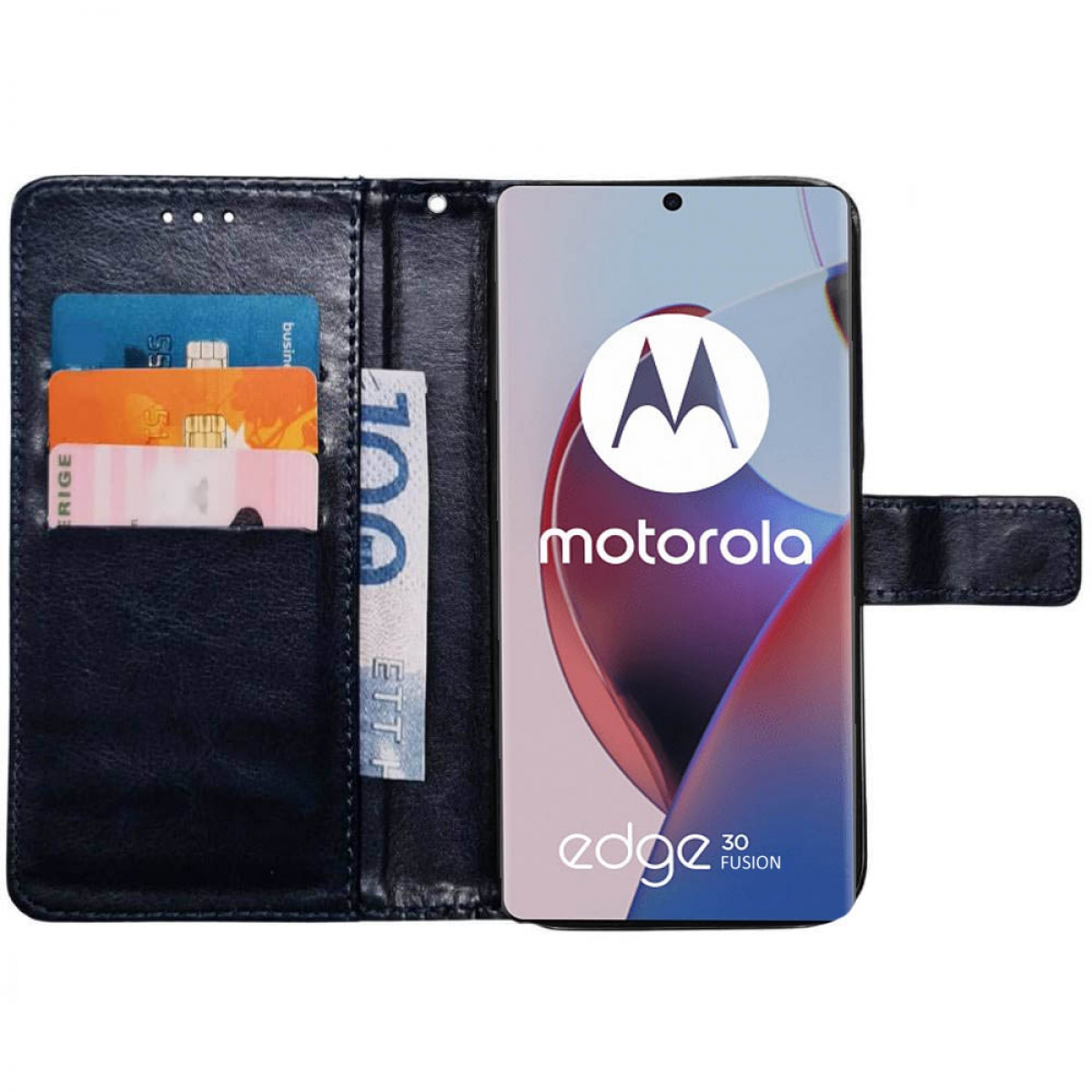 CASEONLINE Klappbare, Bookcover, Motorola, Edge 30 Fusion, Dunkelblau