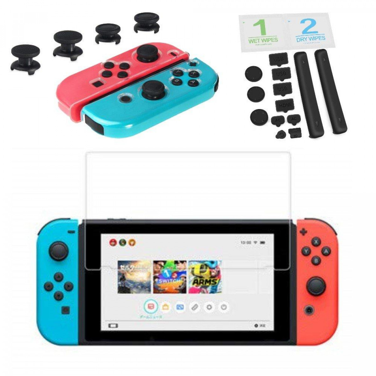 Zubehör-Kit 43379347 Nintendo und Displayschutz Mehrfarbig, Staub- mit Switch INF