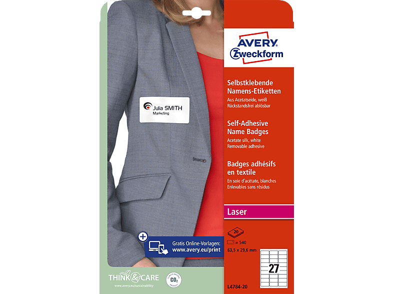 AVERY Zweckform Namensschilder 16 Stück - 90x60mm Mit Transparenten Hüllen