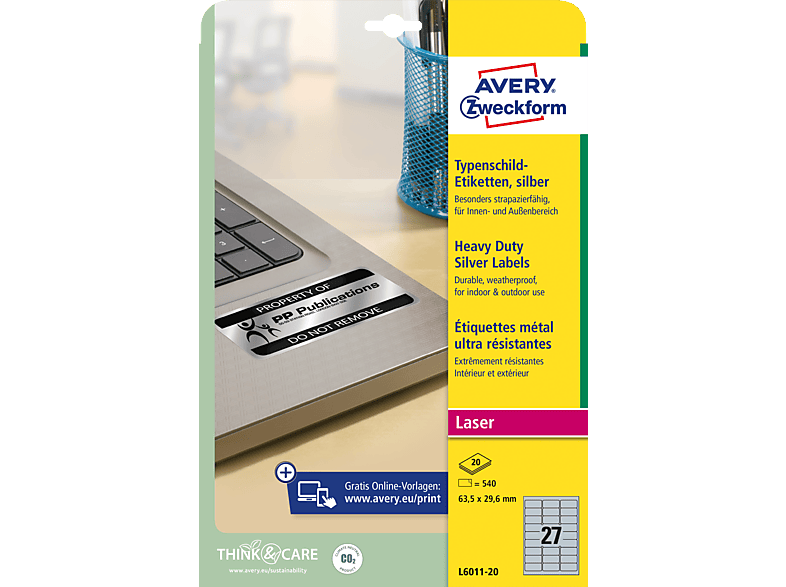 AVERY Zweckform Typenschild-Etiketten Wetterfeste Folien-Etiketten, Laser 45,7 x 21,2mm gelb AVERY Zweckform Typenschild-Etiketten Wetterfeste Folien-Etiketten, Laser 45,7 x 21,2mm gelb