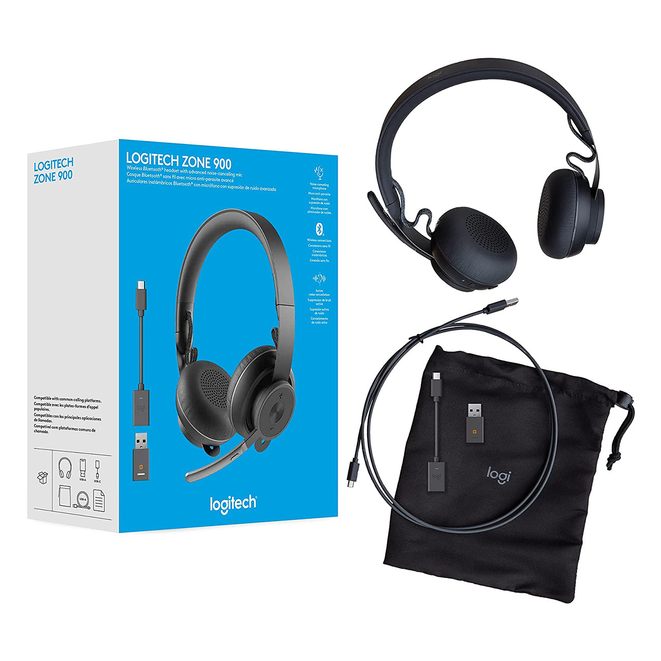 LOGITECH 981-001101 ZONE 900 WIRELESS HEADSET, On-ear Headset Bluetooth Schwarz