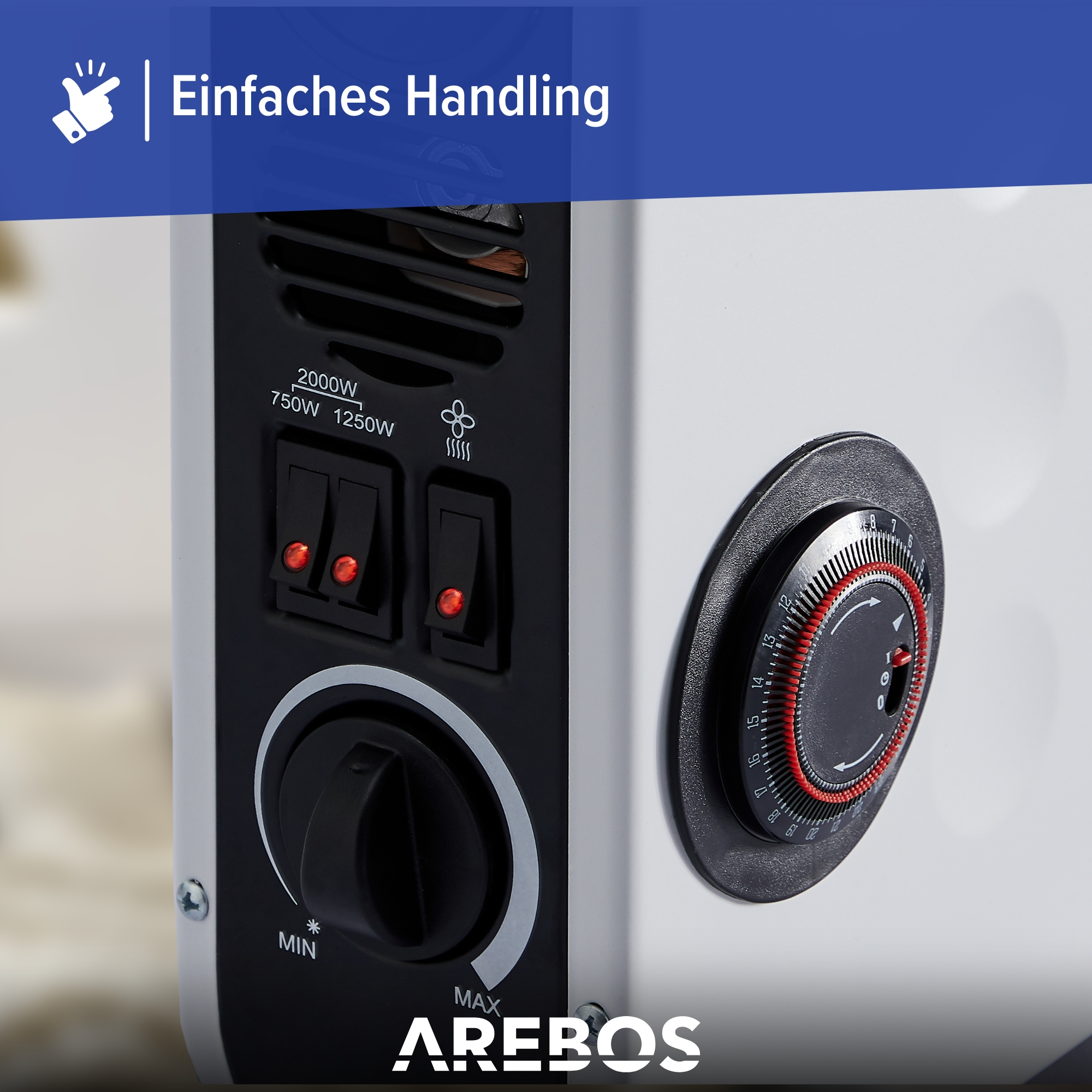 | Heizstufen AREBOS (2000 3 Thermostat | leistungsstarke Konvektor Watt)