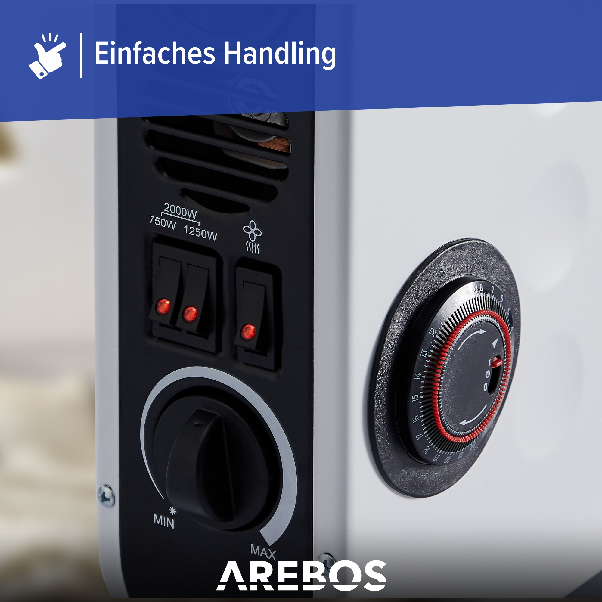 AREBOS 3 leistungsstarke Konvektor | Heizstufen | (2000 Watt) Thermostat