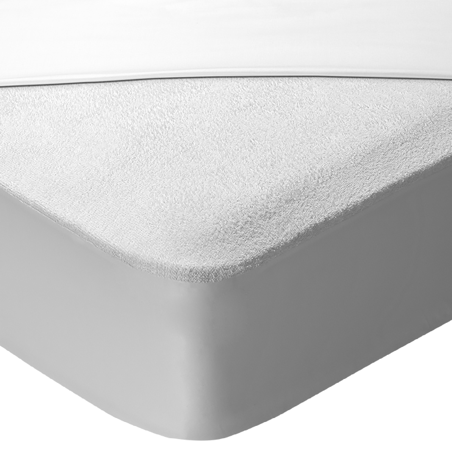 Sábana blanca, textura de rizo, sobre una cama.