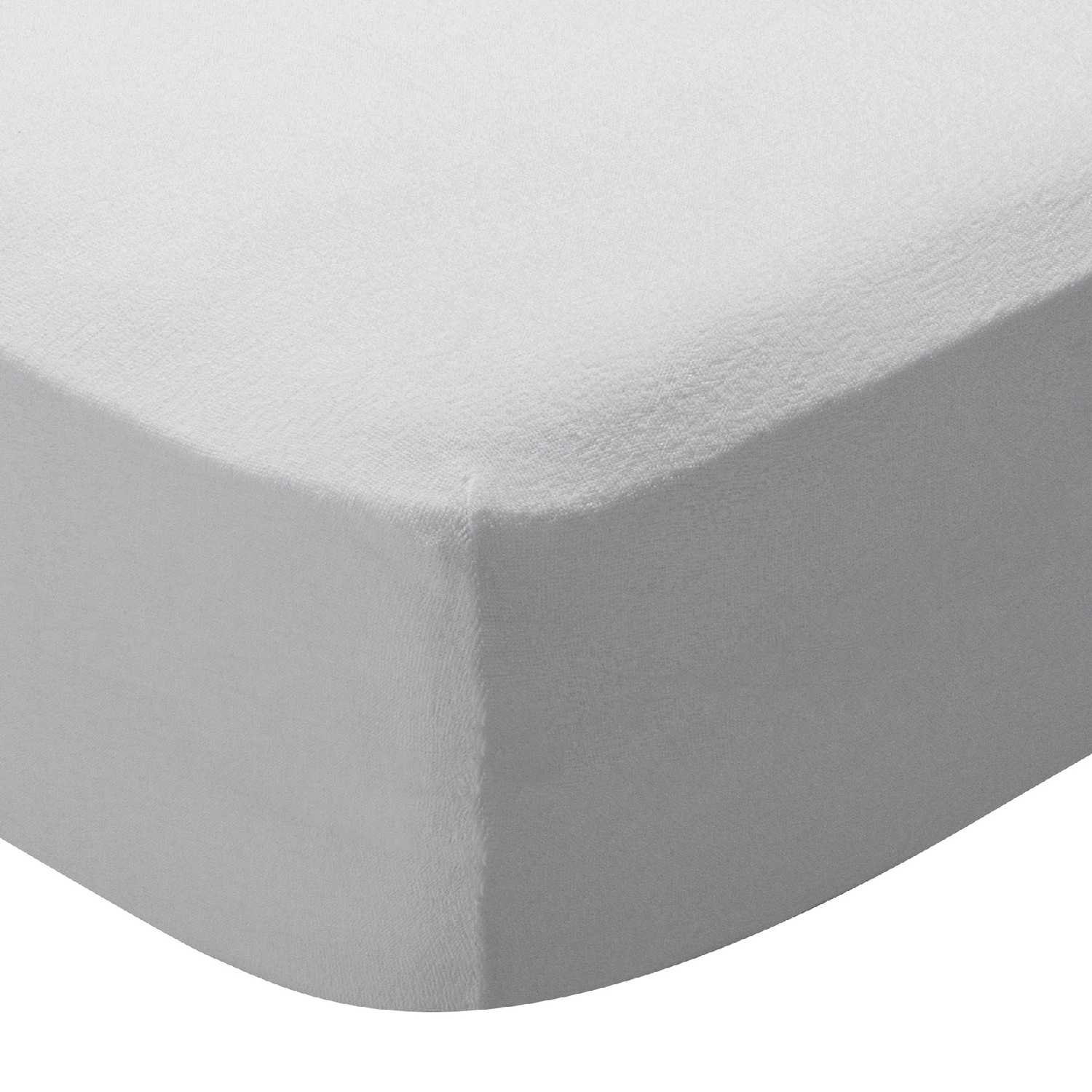 Primer plano de una sábana bajera blanca. La sábana es blanca y tiene una superficie texturizada.
