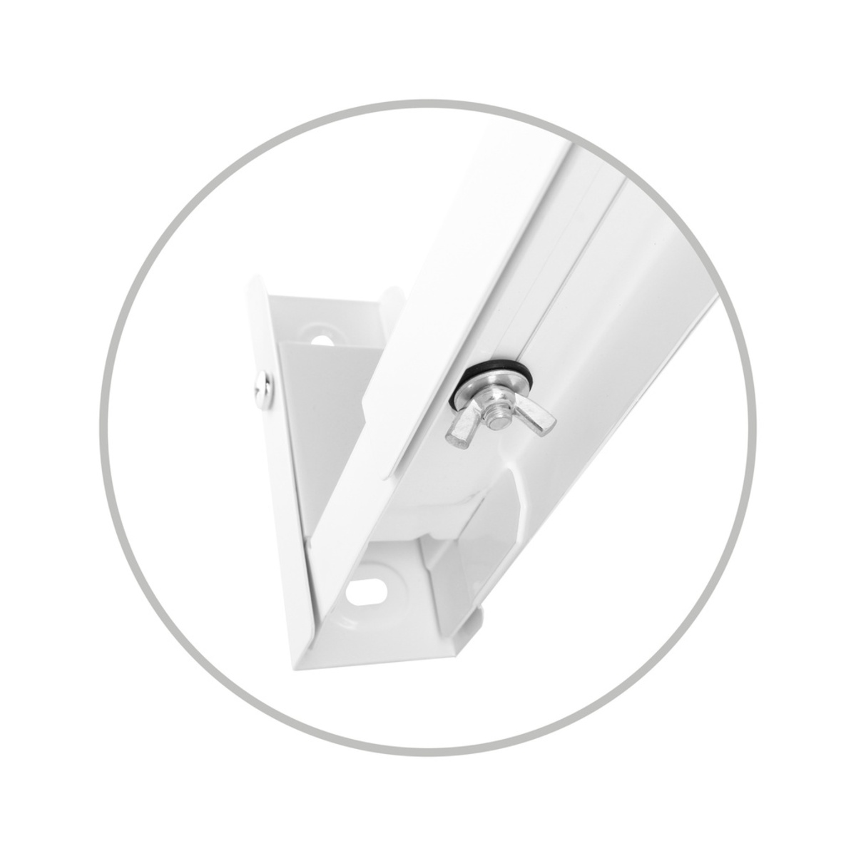 Primer plano de un soporte blanco con un perno.