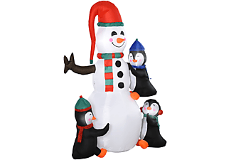 HOMCOM mit 3 Pinguinen Aufblasbarer Schneemann, Mehrfarbig