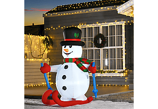 HOMCOM mit LED-Lichtern, Rasendekoration Weihnachten Aufblasbarer Schneemann, Rot+Weiß