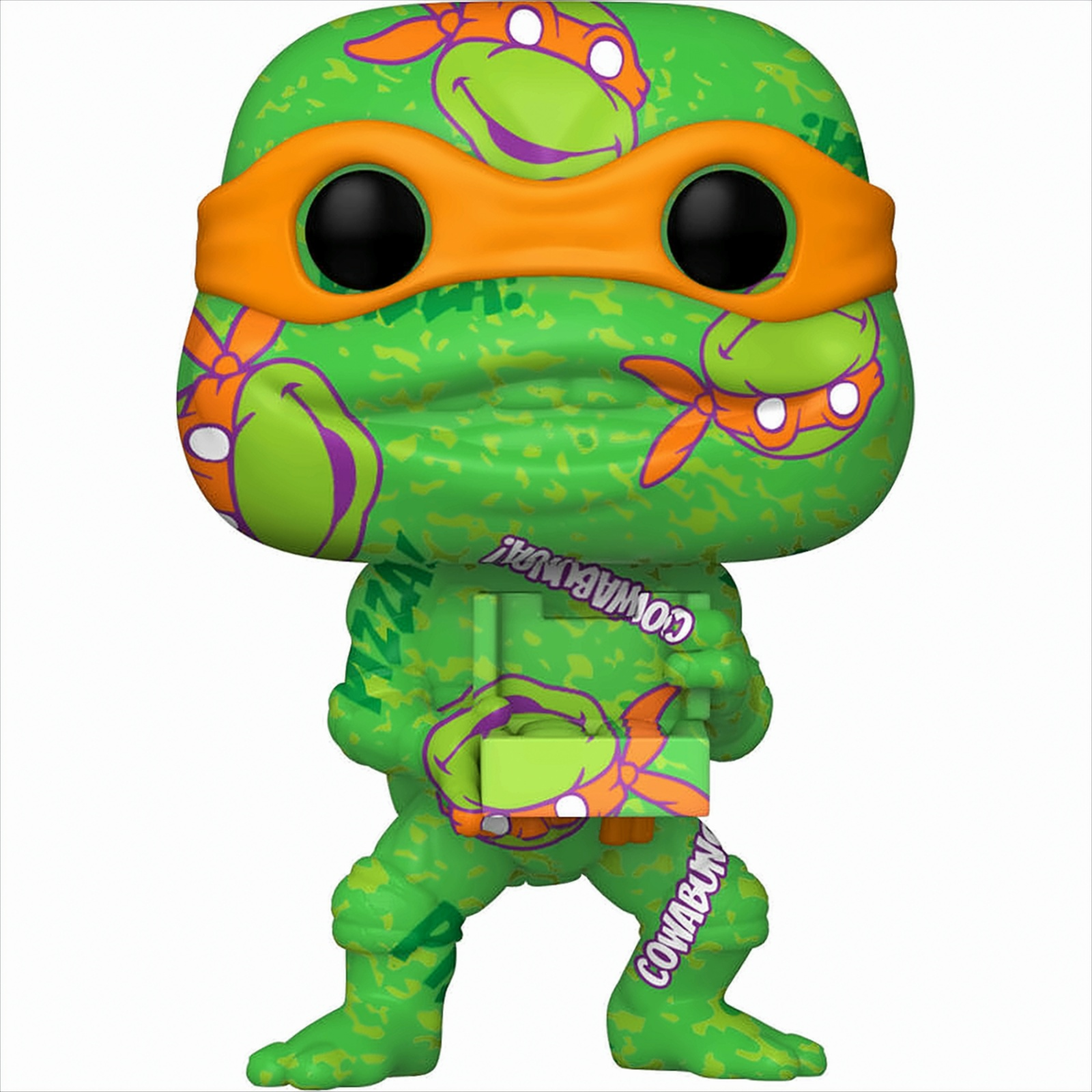 Teenage Mutant Ninja Turtles Figur mit orangefarbener Maske und grüner Haut.