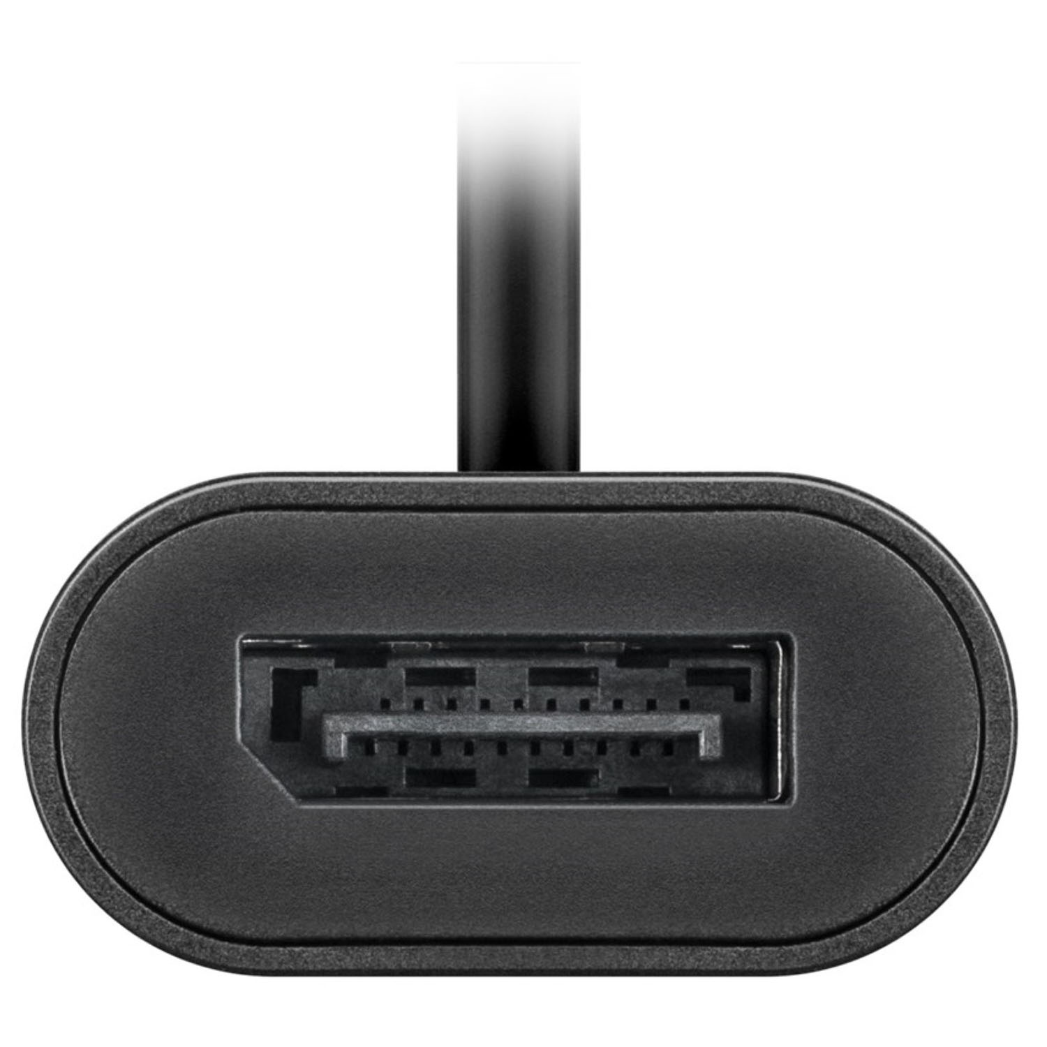 Schwarzer HDMI-Anschluss mit schwarzem Kabel.