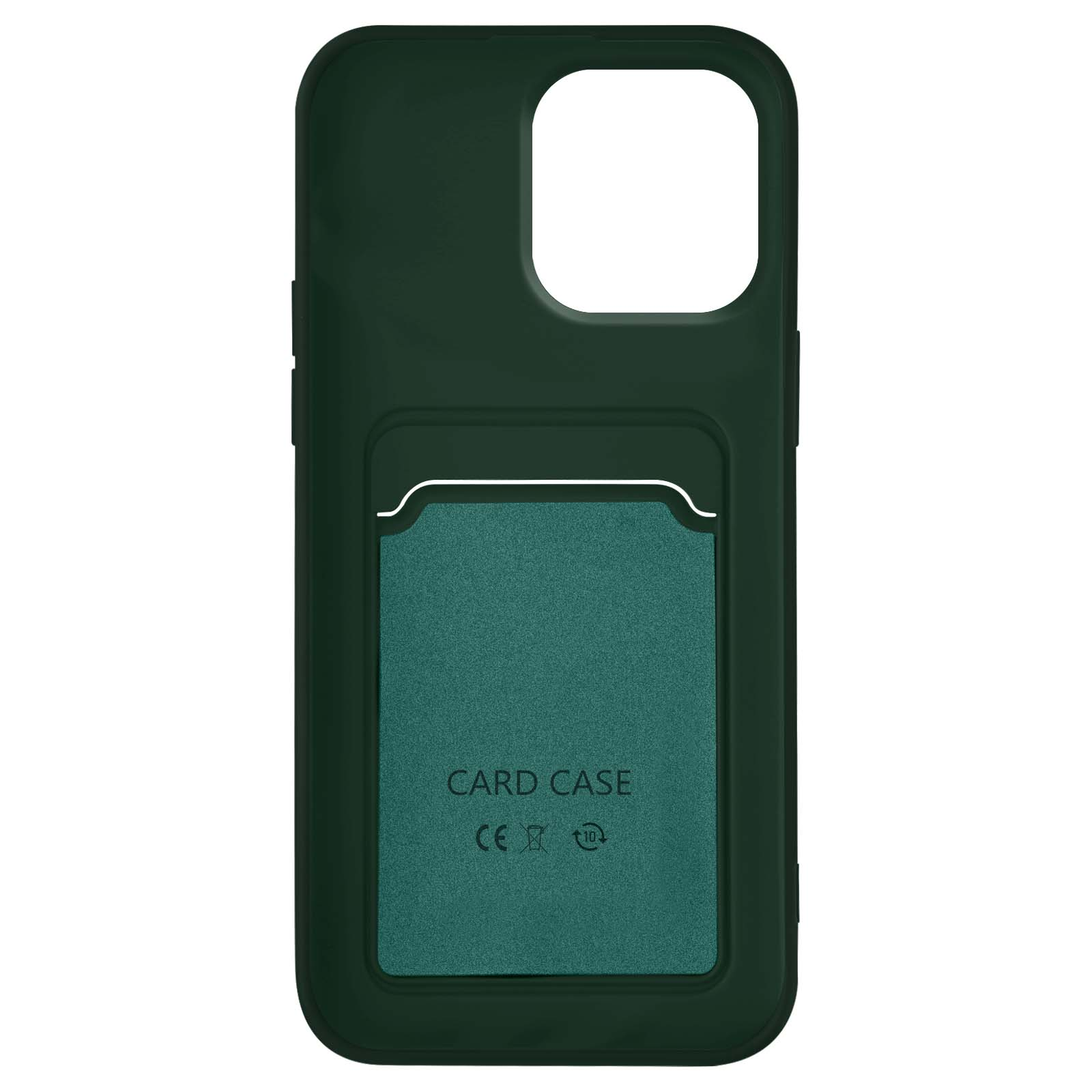 Custodia per telefono verde con porta carte e la scritta 'CARD CASE'.