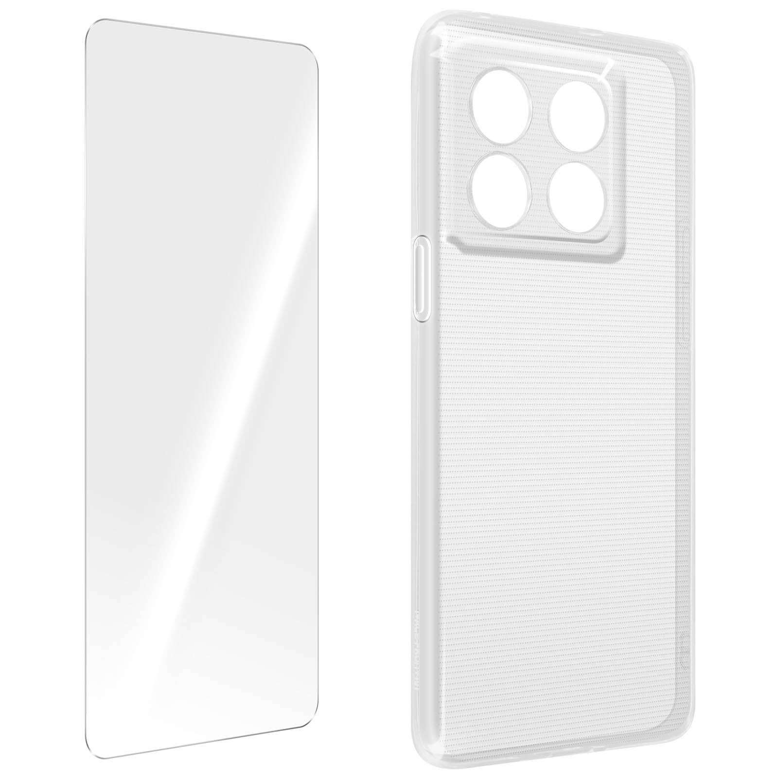 Transparente Handyhülle und Displayschutz nebeneinander. Klarer Hintergrund.