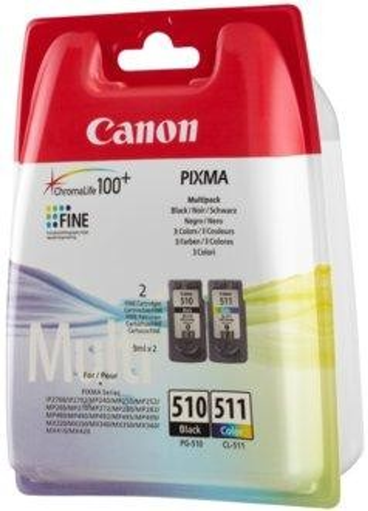 Cartouches d'encre Canon Pixma dans l'emballage.