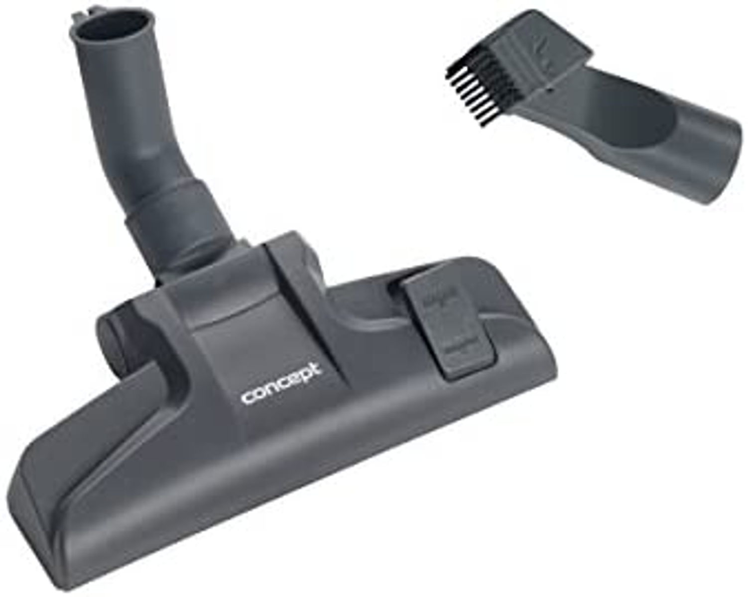 Głowica odkurzacza i szczotka. Szara z logo 'concept'. Białe tło.