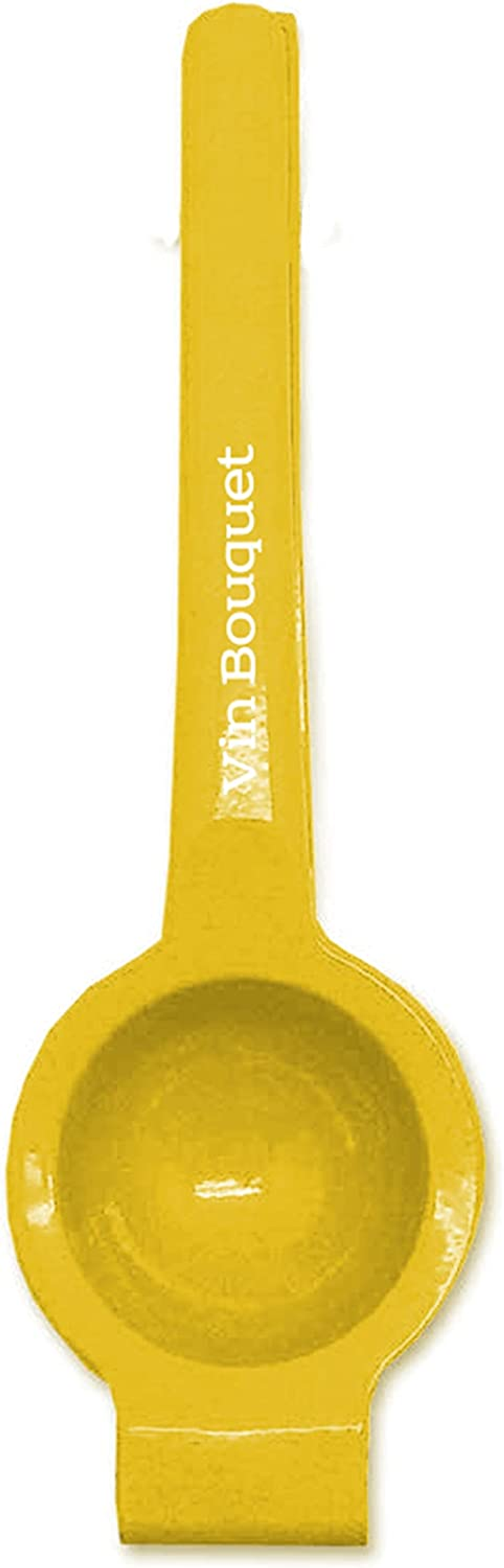 Cucchiaio dosatore giallo con testo 'Min Bouquet'.