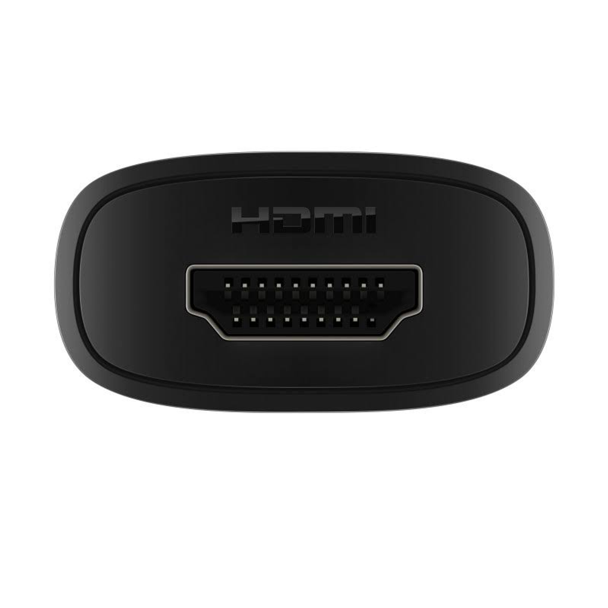 Czarny konektor HDMI na białym tle.