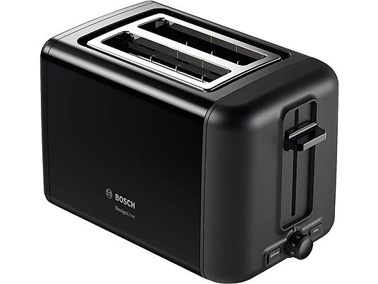 Tostadora - BOSCH TAT3P423, 970 W, 2 ranuras, 2 rebanadas, Negro