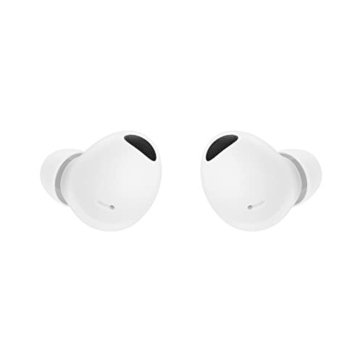 Due auricolari bianchi, angolati, su sfondo bianco.