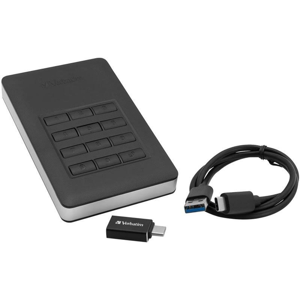 VERBATIM 53403 SECURE HDD, USB Schwarz/Silber SSD, WITH extern, PORTABLE KEYPAD, 2,5 3.1 2TB Zoll, 2000 GB HDD