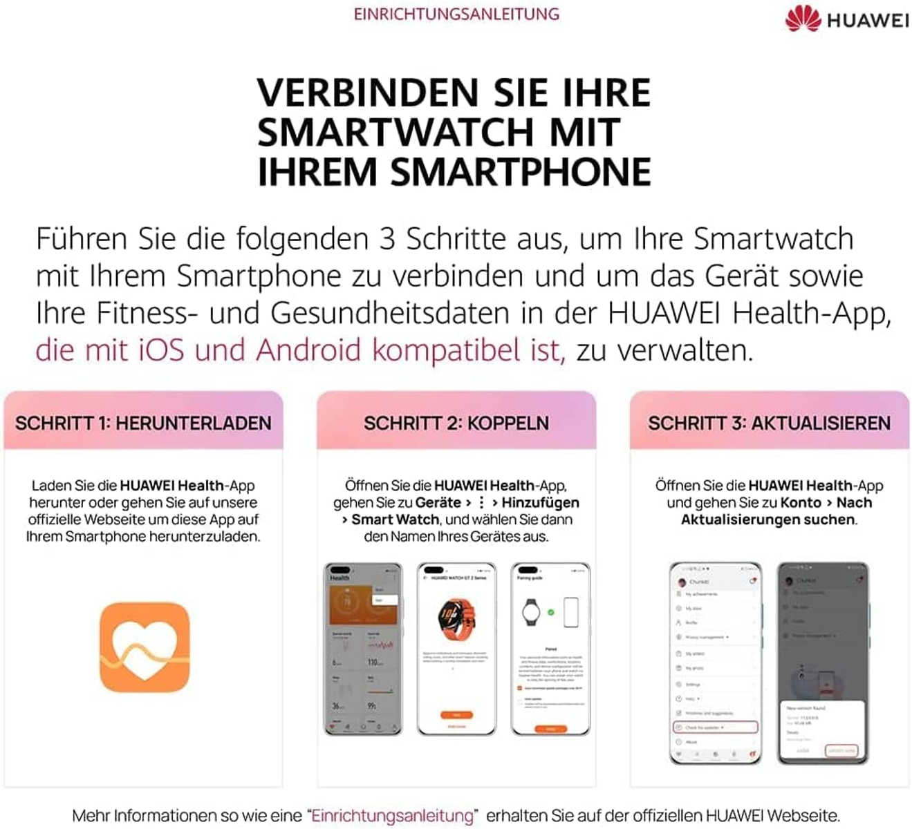 Infografika z trzema krokami łączenia smartwatcha ze smartfonem.