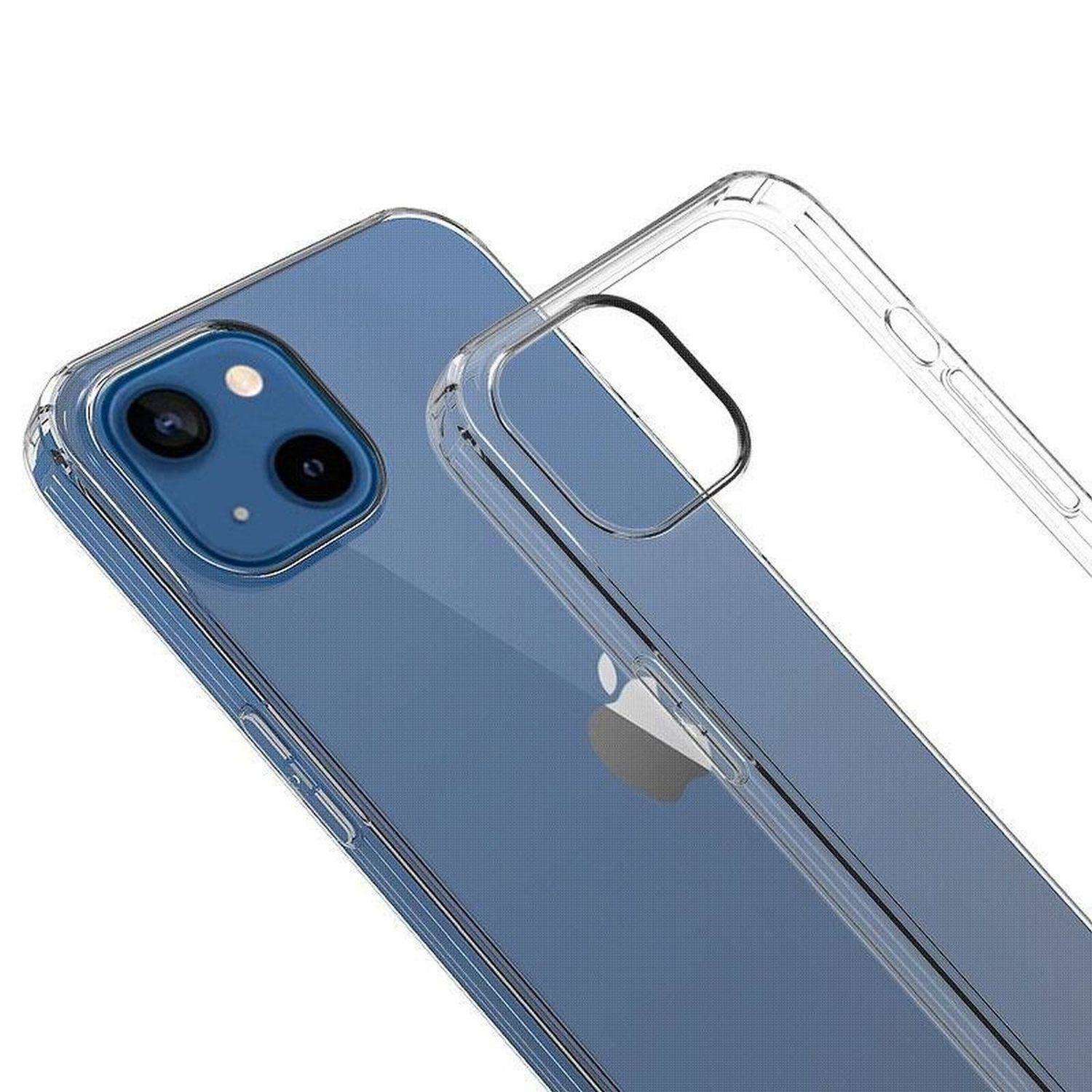 Eine transparente Handyhülle auf einem blauen Telefon. Die Hülle ist transparent.