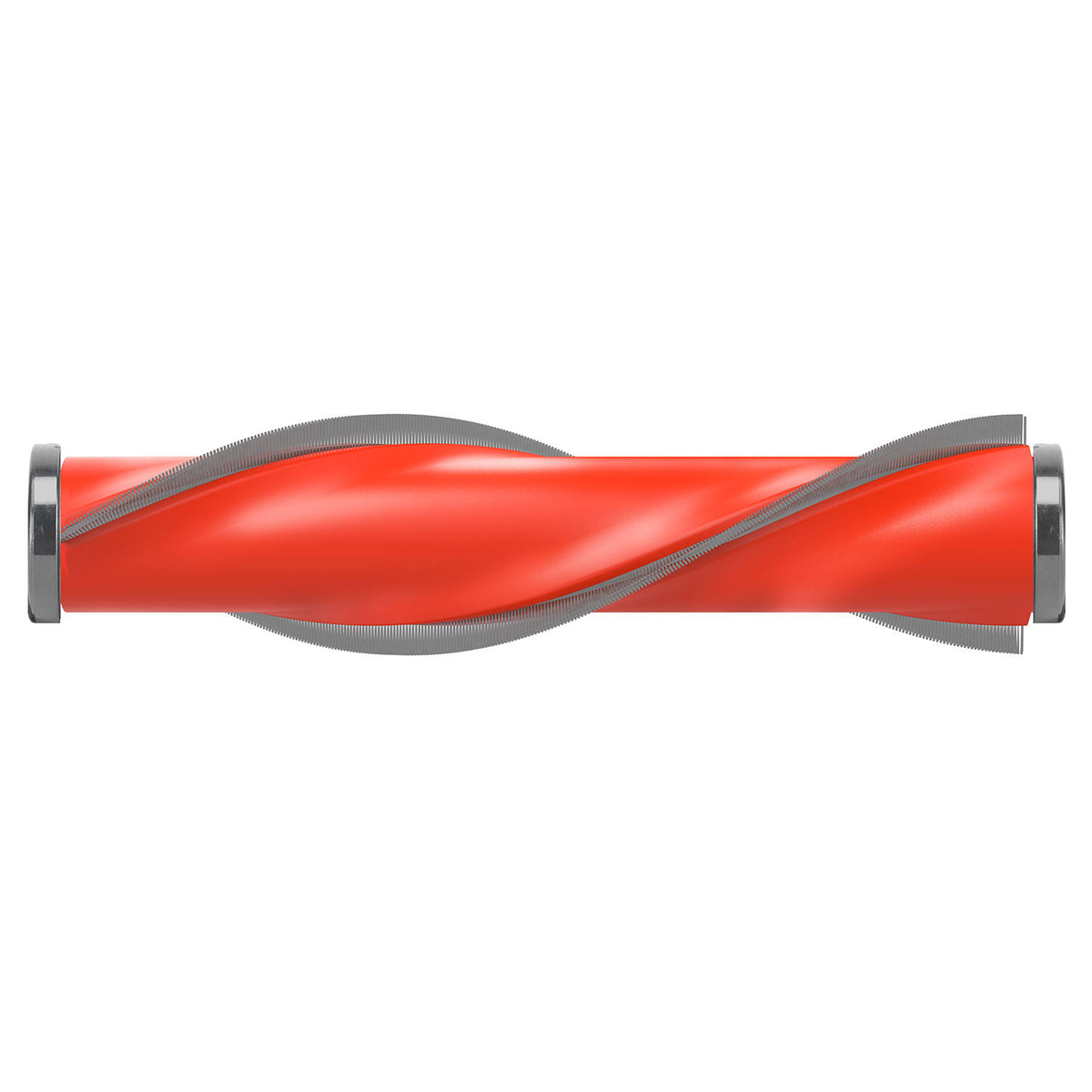 Rodillo de cepillo para aspiradora. Rodillo rojo con borde gris, diseño en espiral. Para limpieza, con superficie texturizada.