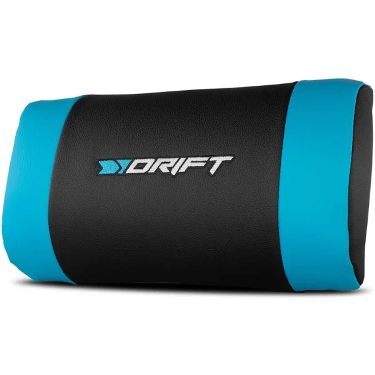Nackenkissen in Schwarz und Blau mit dem Wort DRIFT in Weiß. Die Enden sind blau.