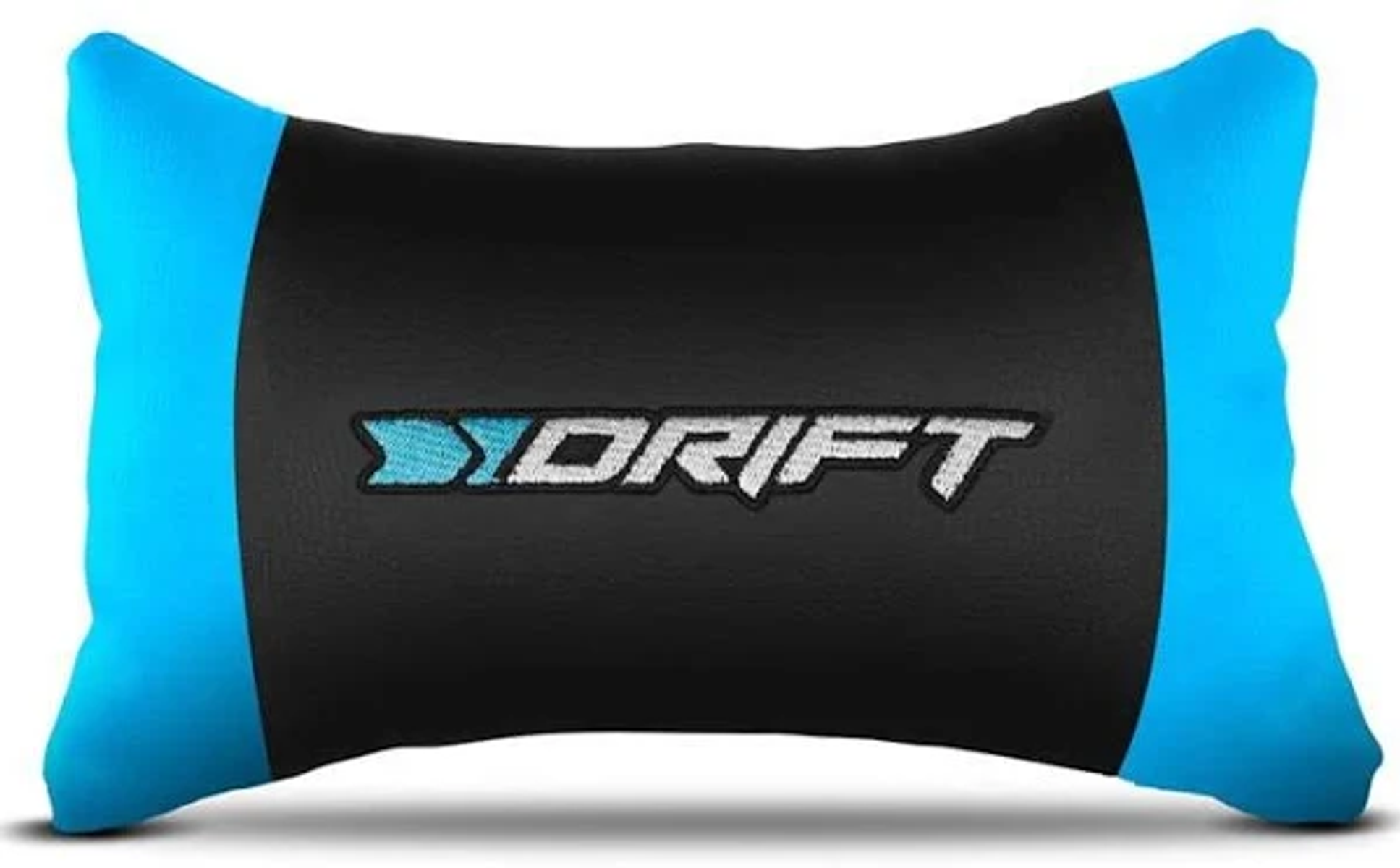 Schwarzes und blaues Nackenkissen mit 'DRIFT'-Logo in der Mitte, freigestellt auf weißem Hintergrund.