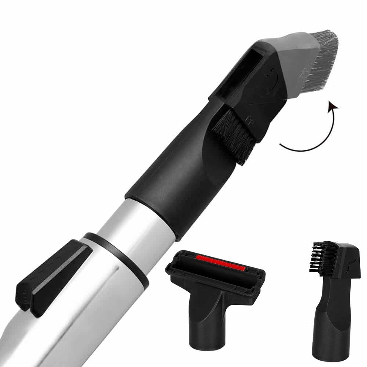 Końcówki do odkurzacza. Różne czarne plastikowe głowice ze szczotką i funkcją obrotową.